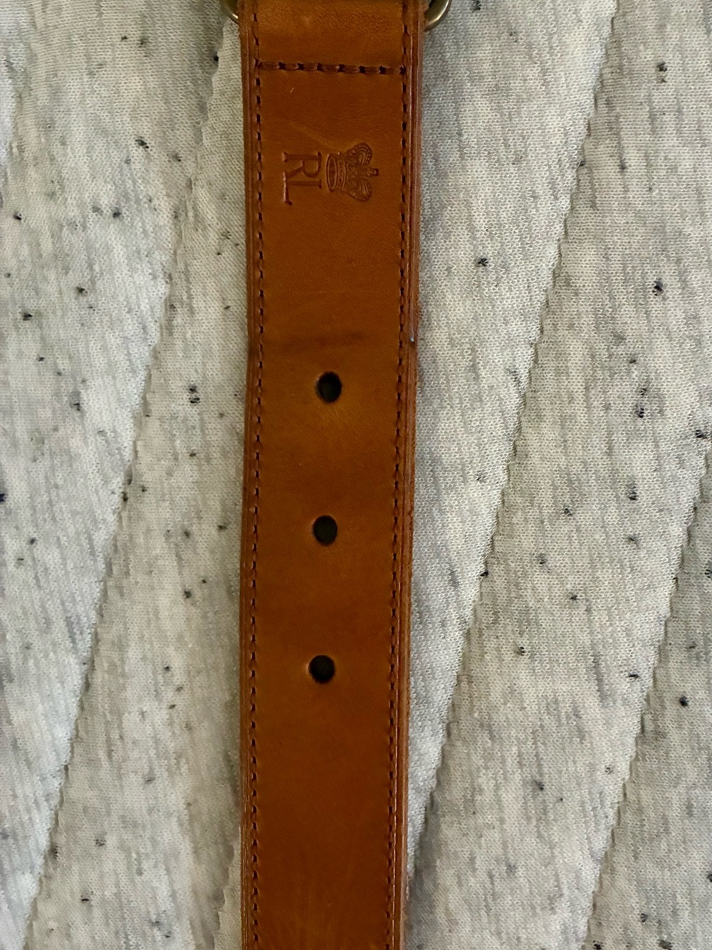 Polo by Ralph Lauren Navy Fabric and Tan Leather Belt with Brass Buckle - Picture 5 of 5